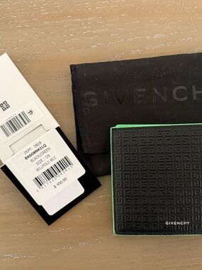 Givenchy Black Textured Billfold Wallet with Green Edge